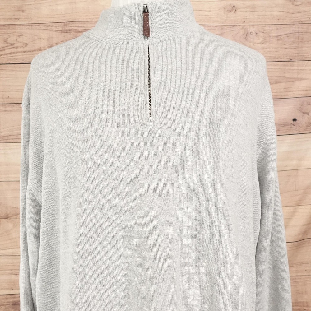 Lands' End Sweater Mens 2XL Gray Mock Neck 1/4 Zip Pullover Knit Casual Classic